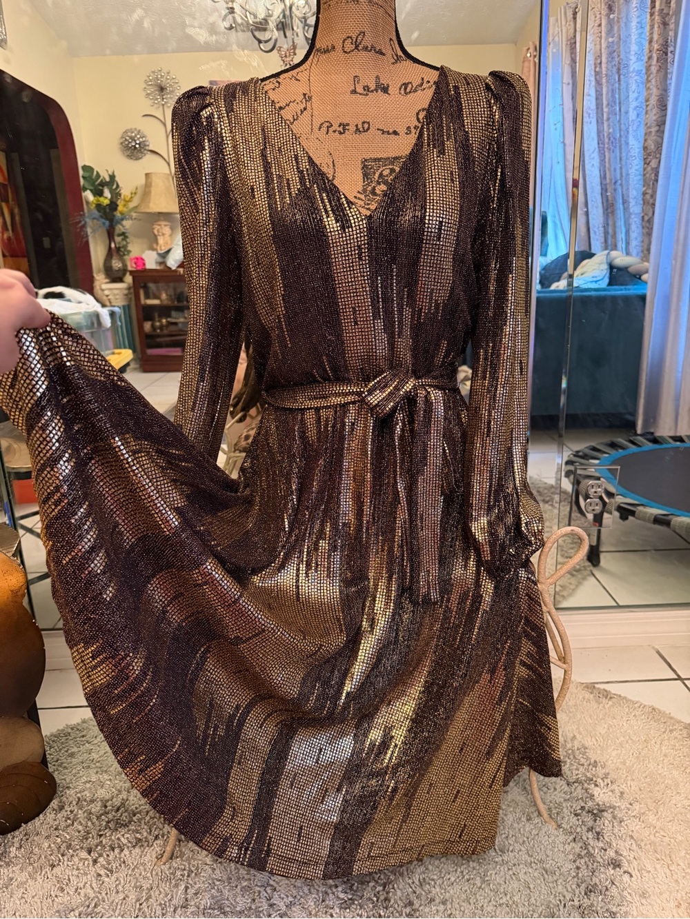 Calvin Klein Metallic Brown & Gold Wrap Maxi Dress